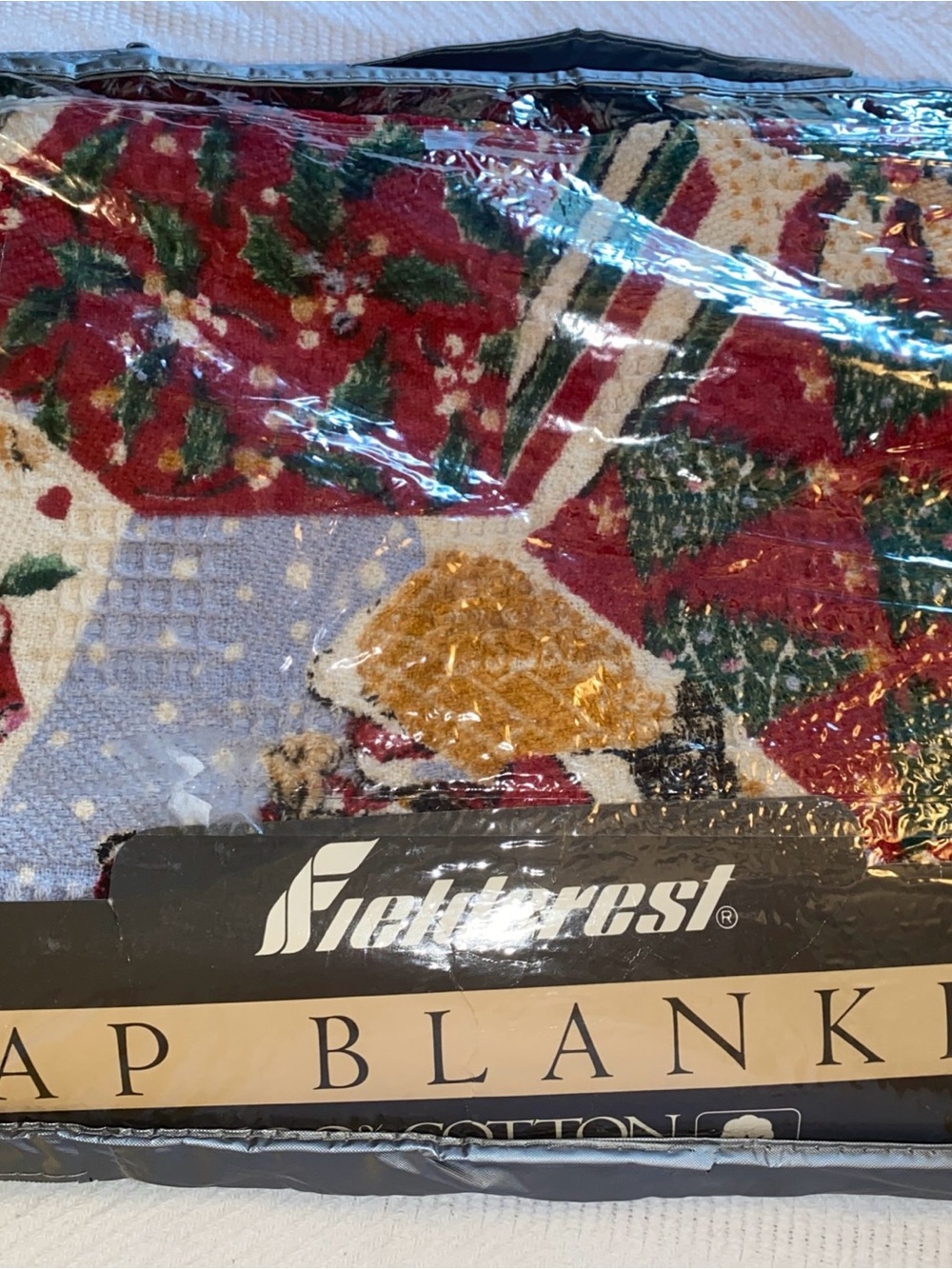 NEW Fieldcrest Vintage Holiday Santa LAP BLANKET 50"x 60" Loom Woven Cotton -B1